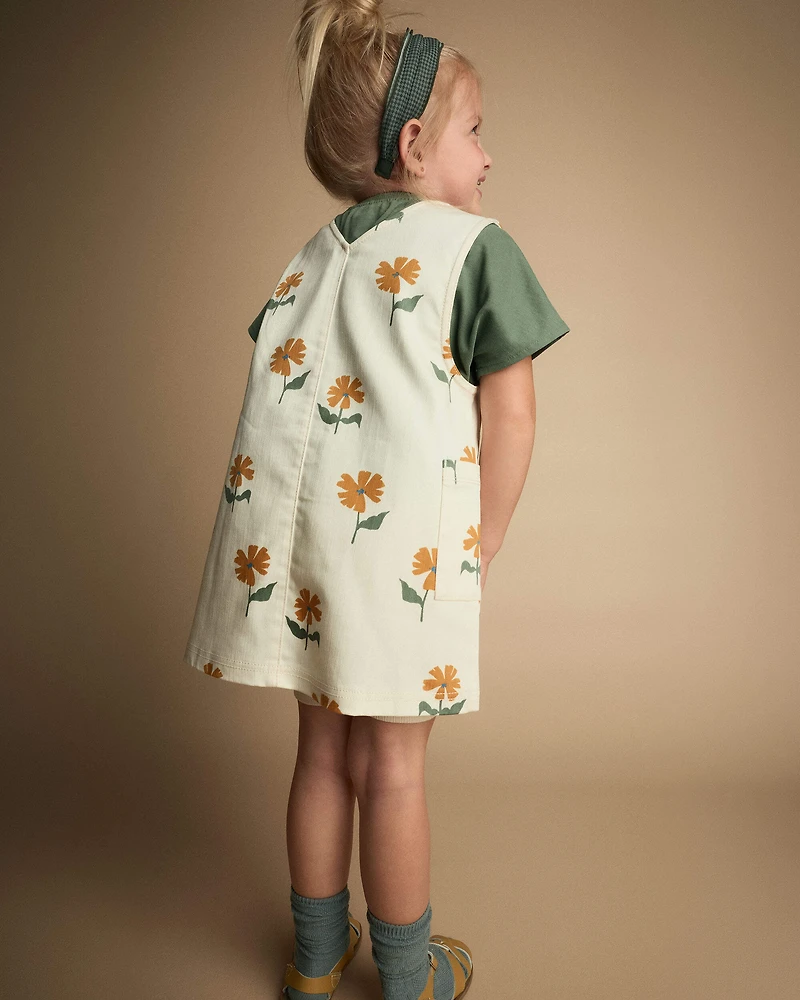 Toddler Girl Otter Pocket Jumper Floral Print - Cream