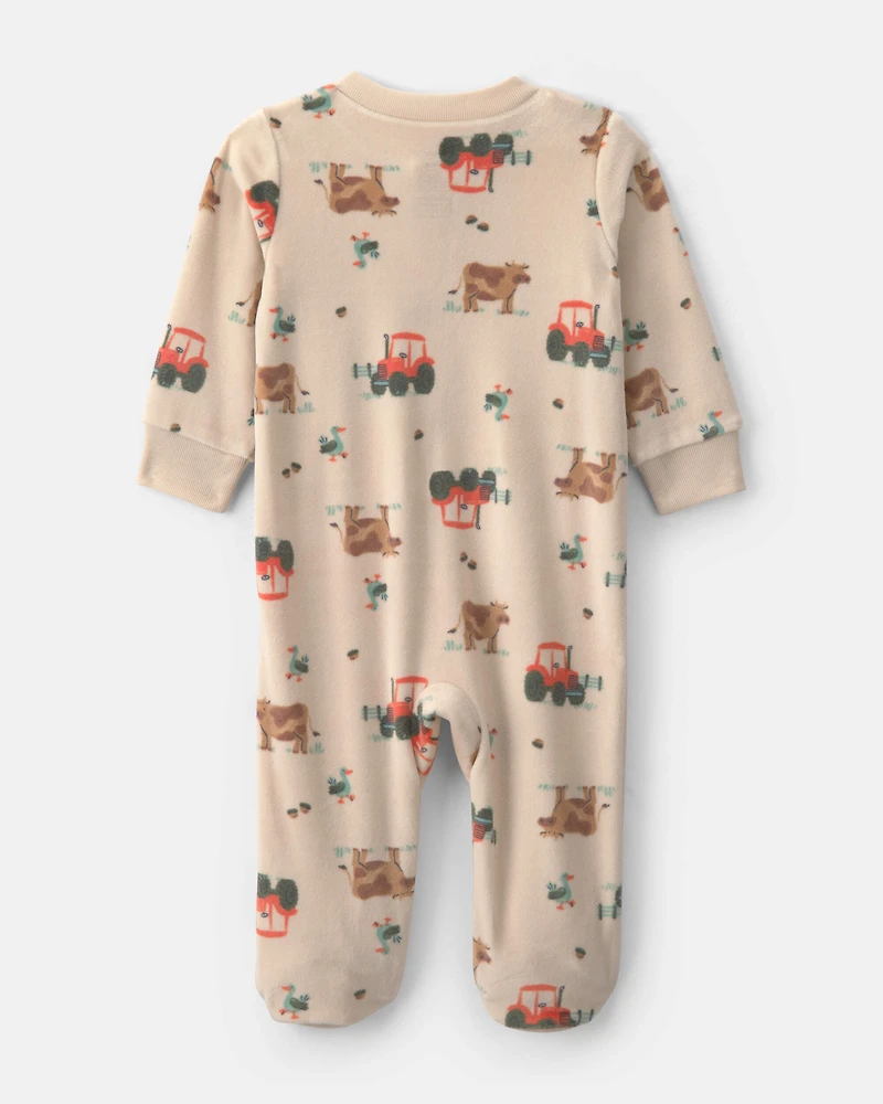 Baby Boy Tractor 2-Way Zip Sleeper - Brown