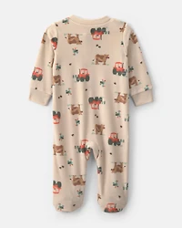 Baby Boy Tractor 2-Way Zip Sleeper - Brown