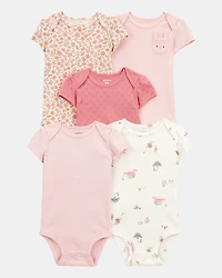 Baby Girl 5-Pack Floral Bunny Short-Sleeve Cotton Bodysuits