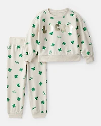Toddler Girl St. Patrick's Day French Terry Sweatshirt & Pant Set - Cream