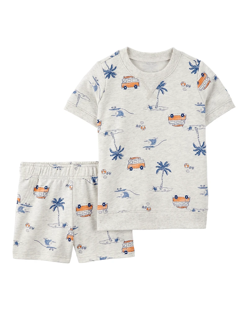 Baby 2-Piece Beach Print Short Set - Grey