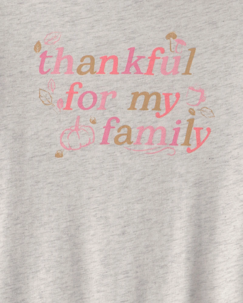 Girls 'Thankful' Long-Sleeve Graphic Tee - Grey