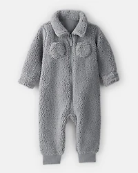 Baby Boy Sherpa Pocket Zip-Up Jumpsuit - Grey