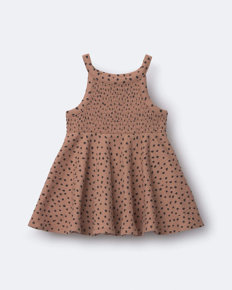 Toddler Girl Smocked Peplum Top Dot Print - Tan