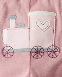 Baby Girl 3-Piece Train Print Long-Sleeve Bodysuit & Pant Set - Pink
