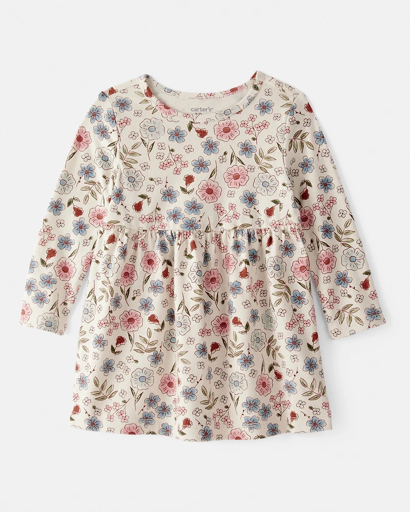 Baby Girl Floral Long-Sleeve Knit Dress - Cream