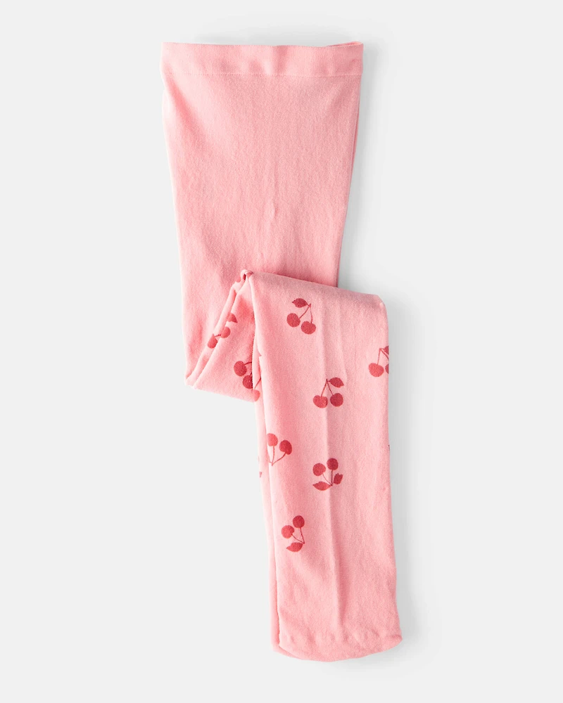Toddler Girl Cherries Print Tights - Pink