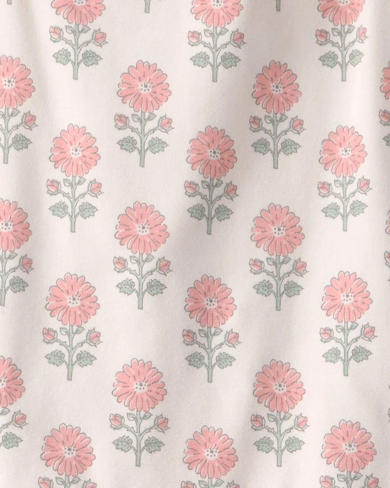 Girls Organic Cotton Tiered Dress Rosebud Petal Print