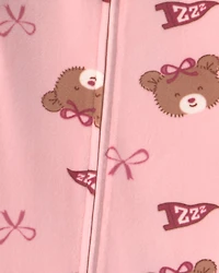 Toddler Girl 1-Piece Bears & Bows DreamPlush Snug Fit Pyjama - Pink