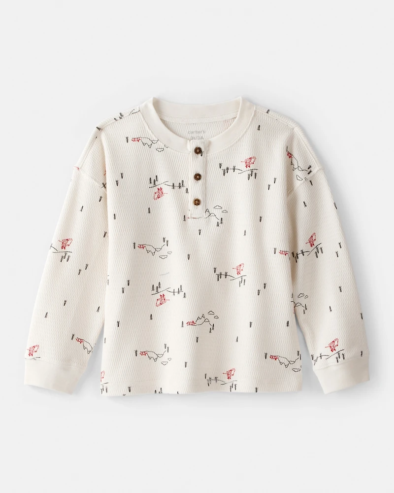 Toddler Boy Skiing Henley T-Shirt - Cream