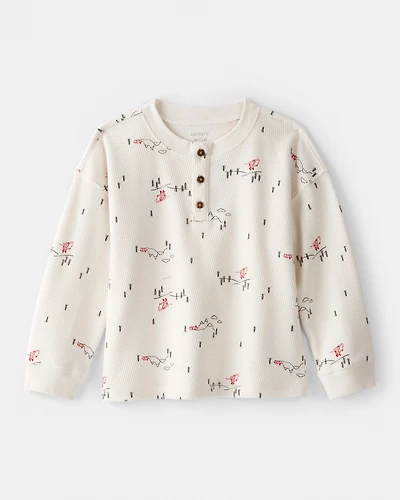 Toddler Boy Skiing Henley T-Shirt - Cream