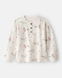 Toddler Boy Skiing Henley T-Shirt - Cream