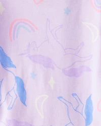 Toddler Girl Unicorn Print 100% Cotton Long-Sleeve 4-Piece pyjamas - Purple
