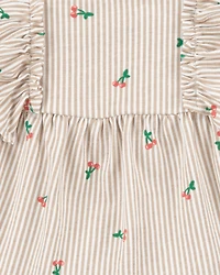 Baby Girl 3-Piece Striped Cherry Print  Outfit Set - White/Pink