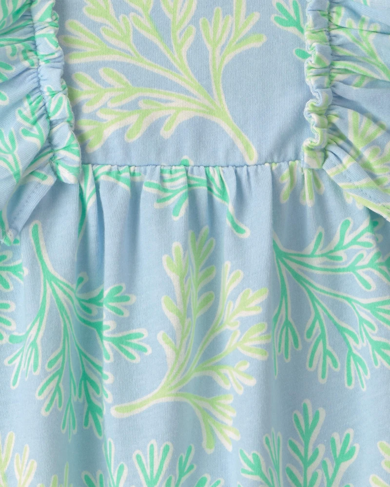 Baby Girl Tropical Sleeveless Romper - Turquoise