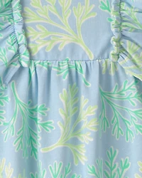 Baby Girl Tropical Sleeveless Romper - Turquoise