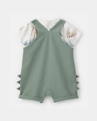 Baby Boy Animal Print Short-Sleeve Shortall Set - Green