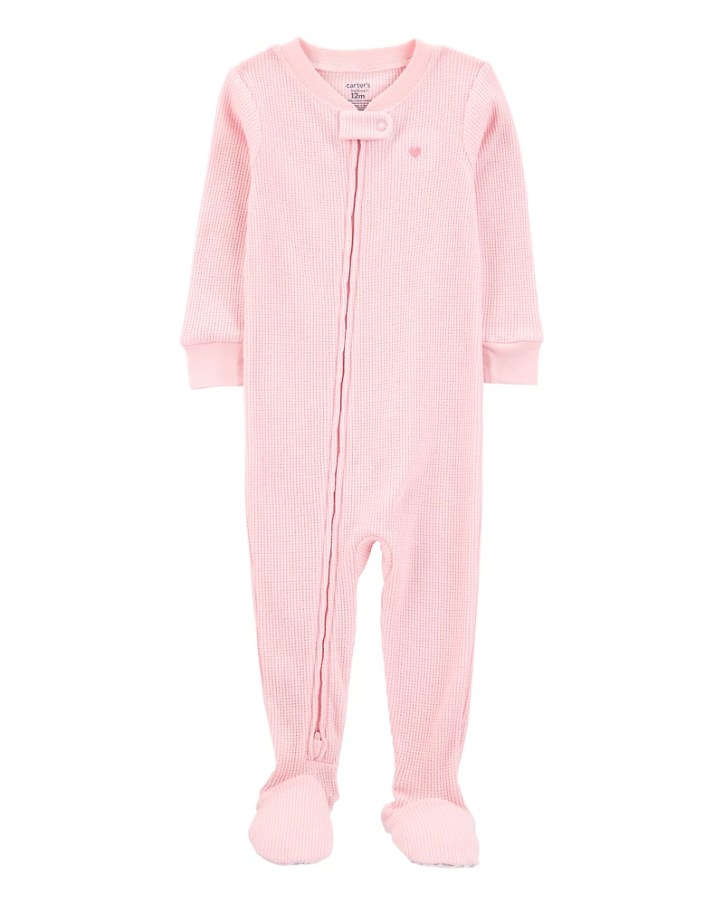 Baby Girl Heart Waffle Knit Footie 1-Piece Pyjamas - Pink