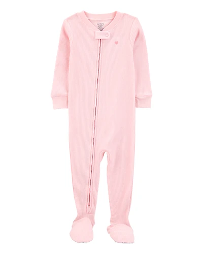 Baby Girl Heart Waffle Knit Footie 1-Piece Pyjamas - Pink
