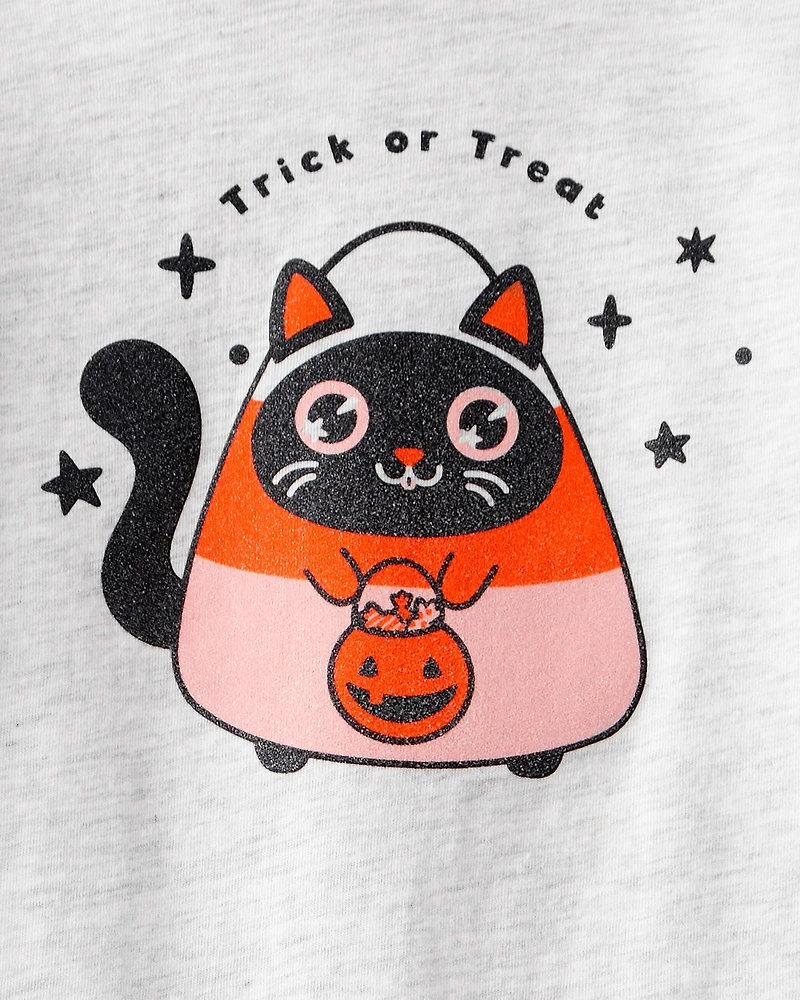 Toddler Girl Halloween Cat Long-Sleeve Graphic Tee - Grey