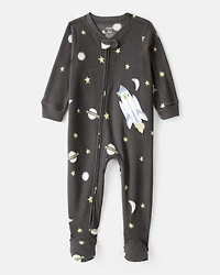 Baby Boy Spaceship Star Print Fleece Loose Fit 1-Piece pyjamas - Grey