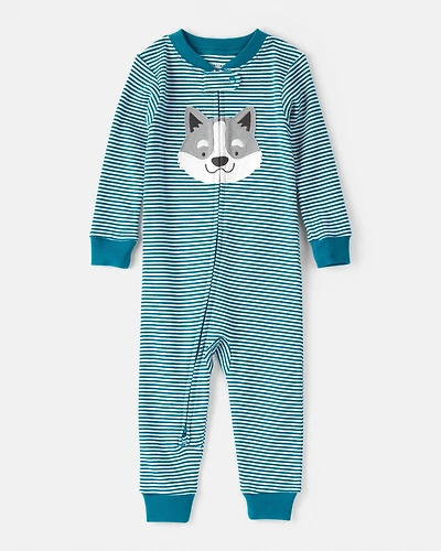 Baby Boy Dog Striped 100% Cotton Snug Fit 2-Way Zip 1-Piece Pyjamas - Blue