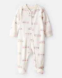 Baby Girl Train Print 100% Cotton Long-Sleeve Snug Fit Sleeper- White