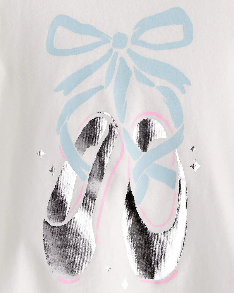 Toddler Girl Metallic Ballet Shoe Long-Sleeve Graphic Tee - White