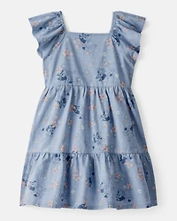 Toddler Girl Bluey Floral Print Denim Dress - Blue