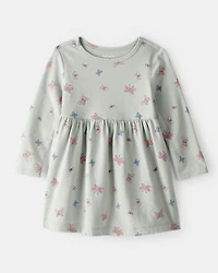 Baby Girl Butterfly Long-Sleeve Knit Dress - Green