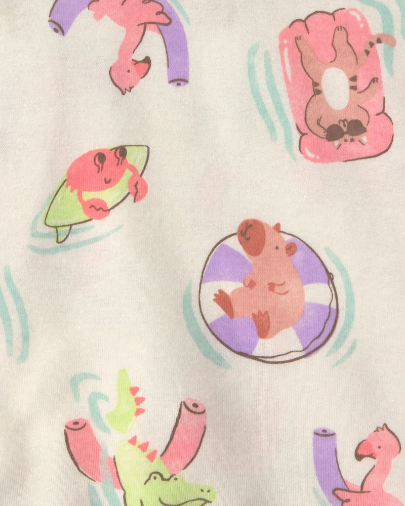 Toddler Girl Pool Party 100% Cotton 4-Piece Pyjama Set - Pink/Ivory