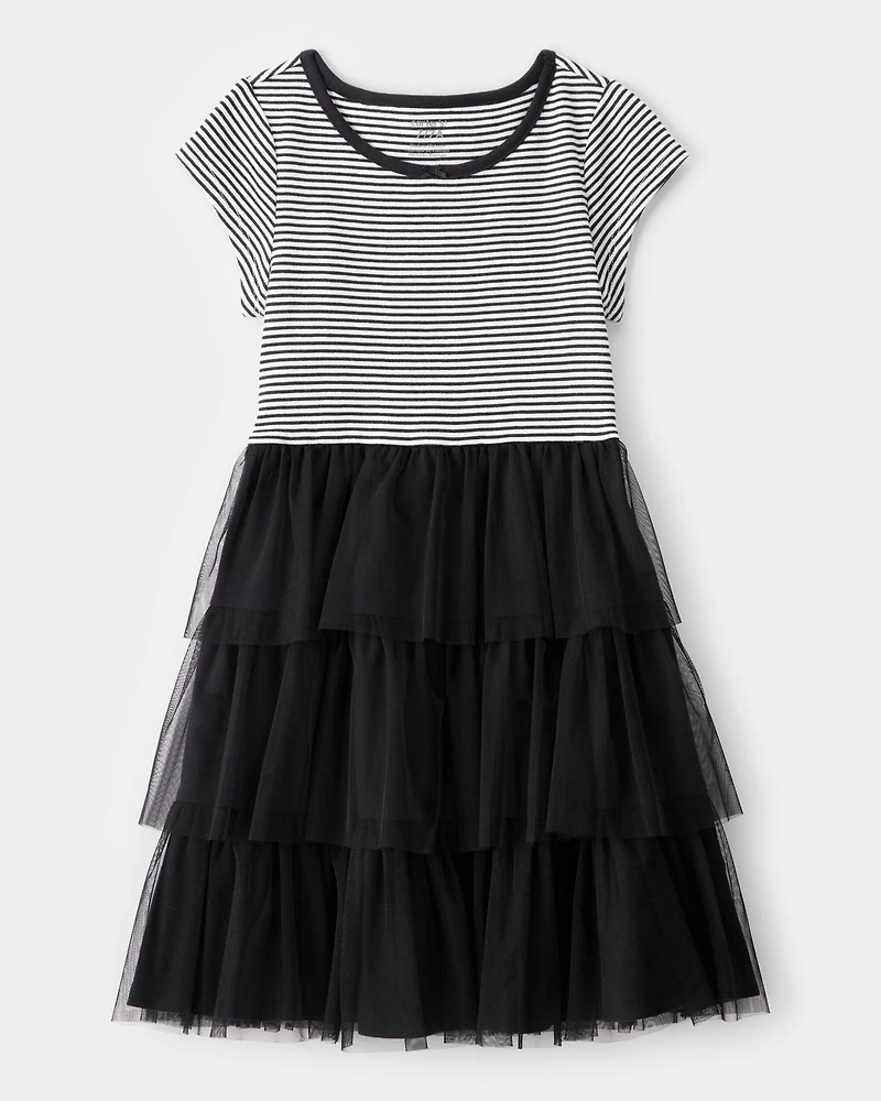Kid Halloween Striped Tiered Tulle Dress