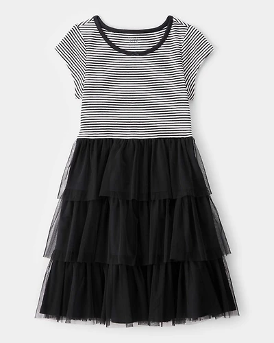 Kid Halloween Striped Tiered Tulle Dress