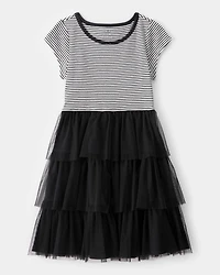 Kid Halloween Striped Tiered Tulle Dress
