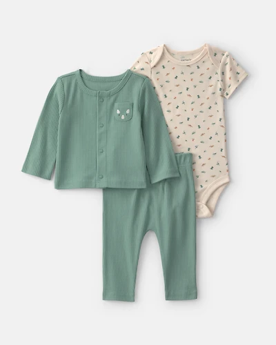 Baby Boy 3-Piece Dinosaur Long-Sleeve Layering Set - Green
