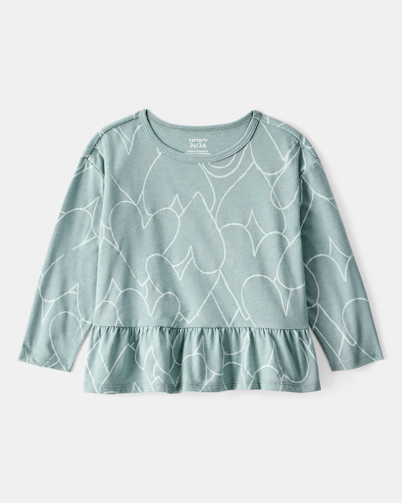 Toddler Girl Heart Long-Sleeve Peplum Top - Green