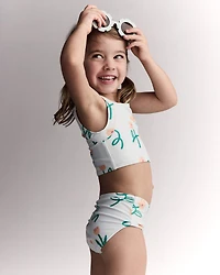 Toddler Girl Tankini Floral Print - Light Green