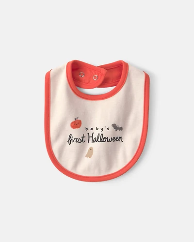 Baby 'Baby's First Halloween' Bib - Cream/Orange