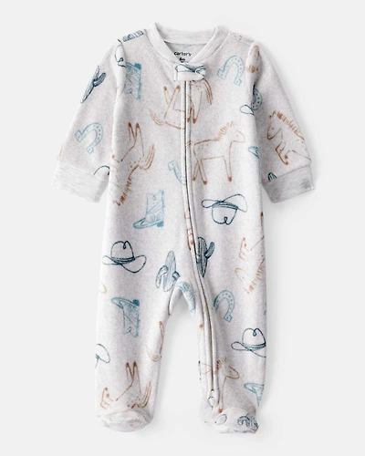 Baby Boy Western Cowboy Print Loose Fit Long-Sleeve Sleeper - Grey