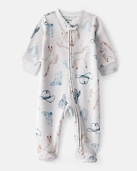 Baby Boy Western Cowboy Print Loose Fit Long-Sleeve Sleeper - Grey