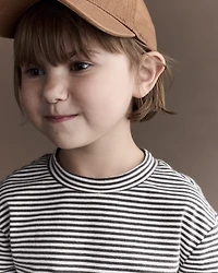 Toddler Girl Striped Ruffle Edge Long-Sleeve Top - Dark Grey/Ivory