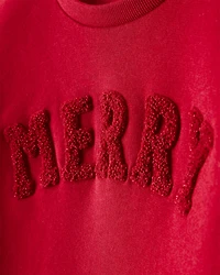 Girls Christmas Merry Long-Sleeve Pullover Sweatshirt - Red