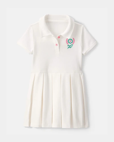 Toddler Girl Pleated Tennis Dress - Ivory