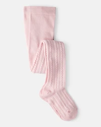 Girls Cable Knit Tights - Pink