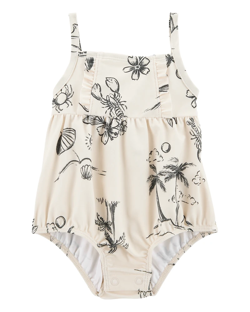 Baby Girl 1-Piece Beach Print Swimsuit