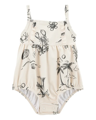 Baby Girl 1-Piece Beach Print Swimsuit