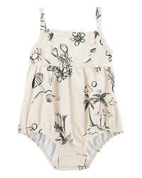 Baby Girl 1-Piece Beach Print Swimsuit