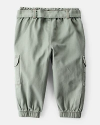 Baby Girl Cotton Cargo Joggers - Green