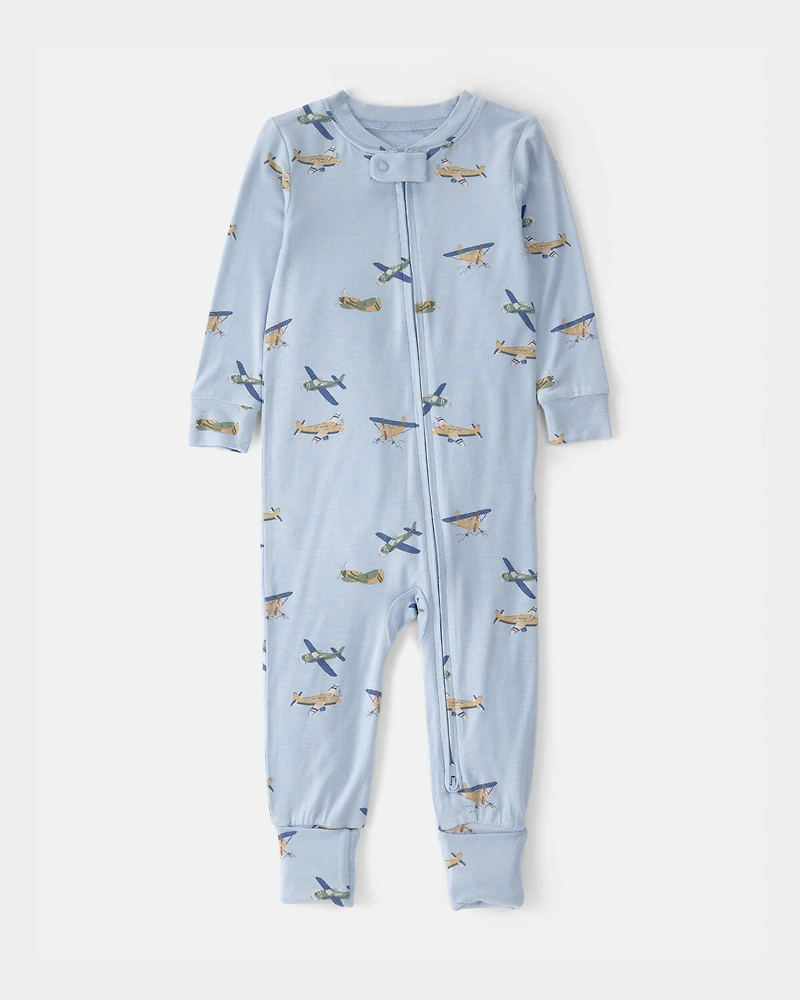 Baby Boy Plane PurelySoft 2-Way Zip 1-Piece Pyjama - Blue